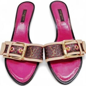 LOUIS VUITTON LV Logo Monogram Pink Mules IT36